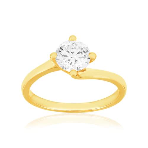 Solitaire or 750 jaune diamant HSI 1 carat