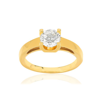 Solitaire or 750 jaune diamant HSI 1 carat