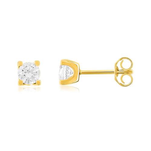 Boucles d'oreilles or 750 jaune diamant HSI 0,8 carat