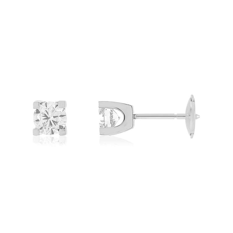 Boucles d'oreilles or 750 blanc diamant HSI 1 carat - vue 1