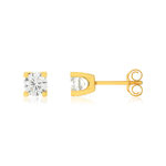 Boucles d'oreilles or 750 jaune diamant HSI 1 carat - vue 1
