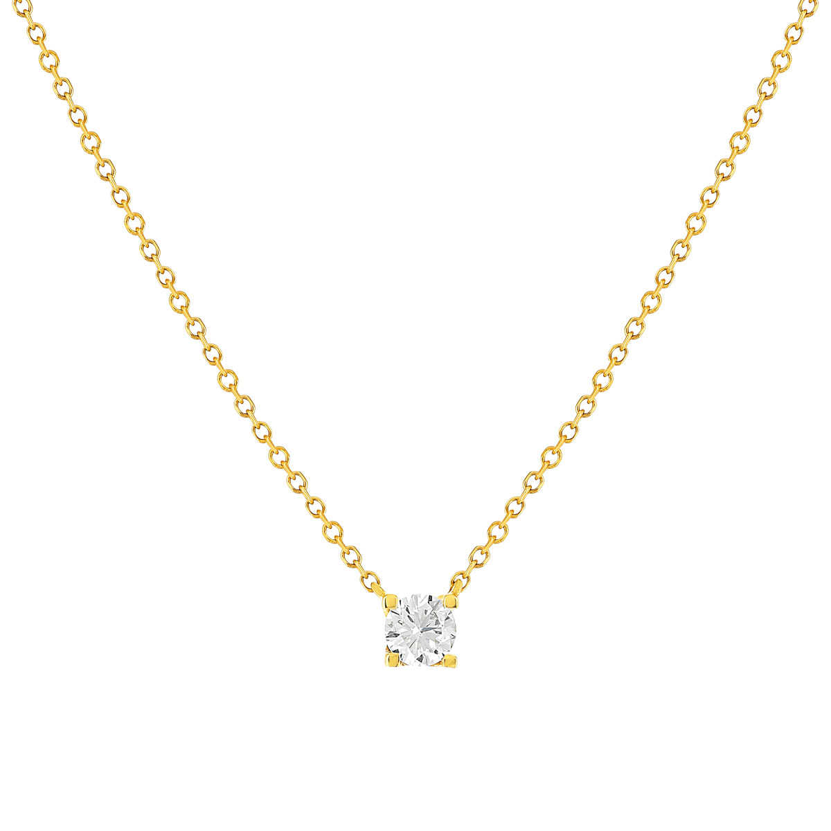 Collier solitaire or 750 jaune diamant HSI 0.25 carat 42cm