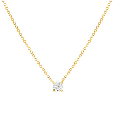 Collier solitaire or 750 jaune diamant HSI 0.25 carat 42cm