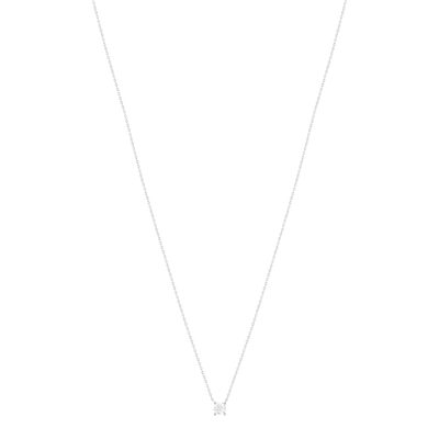Collier solitaire or 750 blanc diamant HSI 0.4 carat 42cm