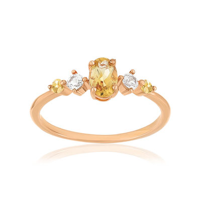 Bague argent 925 rose citrines et topazes blanches traitées