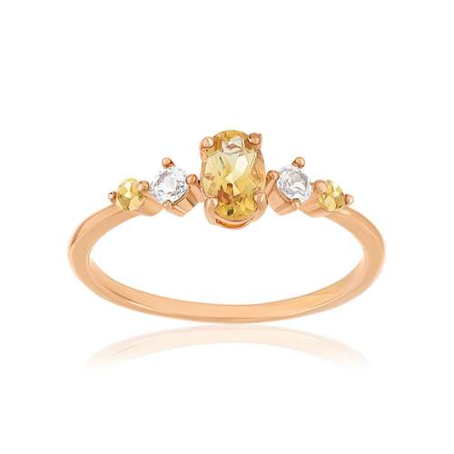 Bague argent 925 rose citrines et topazes blanches