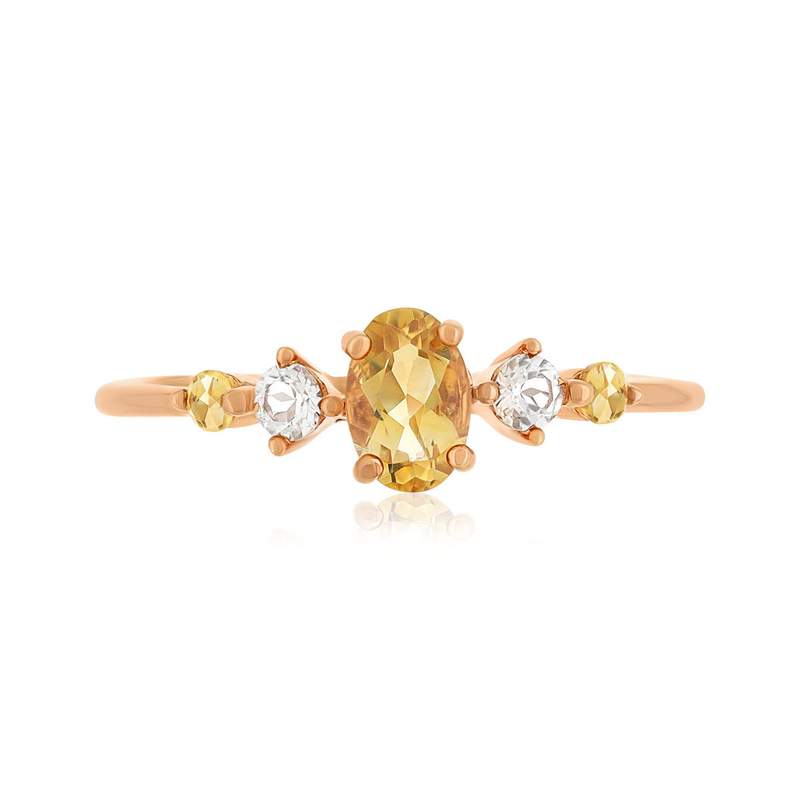 Bague argent 925 rose citrines et topazes blanches - vue 3