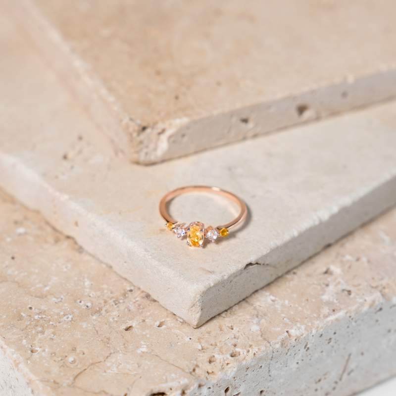 Bague argent 925 rose citrines et topazes blanches - vue D1