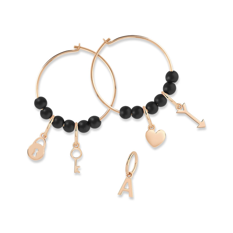 Charm's pour créoles plaqué or rose 'e' - vue 3