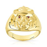 Chevalière plaqué or tête de lion zirconias rouges - vue 1