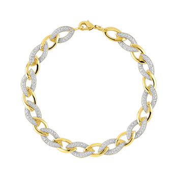 2-tone gold-plated mesh and zirconia bracelet 19 cm