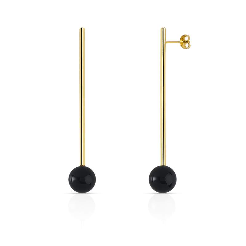 Boucles d'oreilles plaqué or onyx - vue 1