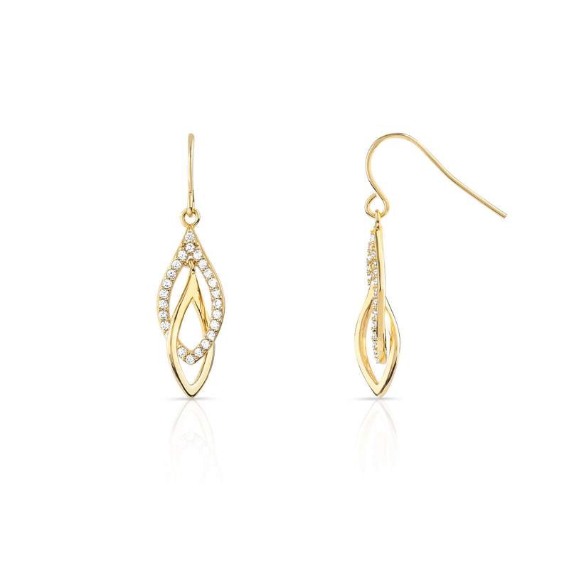 Boucles d'oreilles plaqué or pendants entrelacées zirconias - vue 1