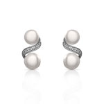 Boucles d'oreilles argent 925 double perle de culture de Chine et zirconias - vue 1