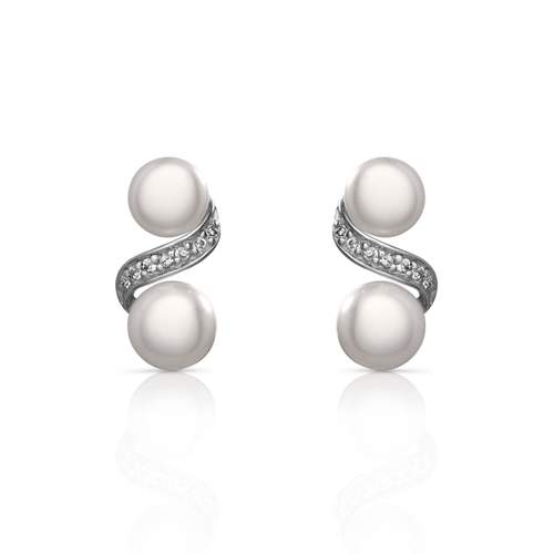 Boucles d'oreilles argent 925 double perle de culture de Chine et zirconias