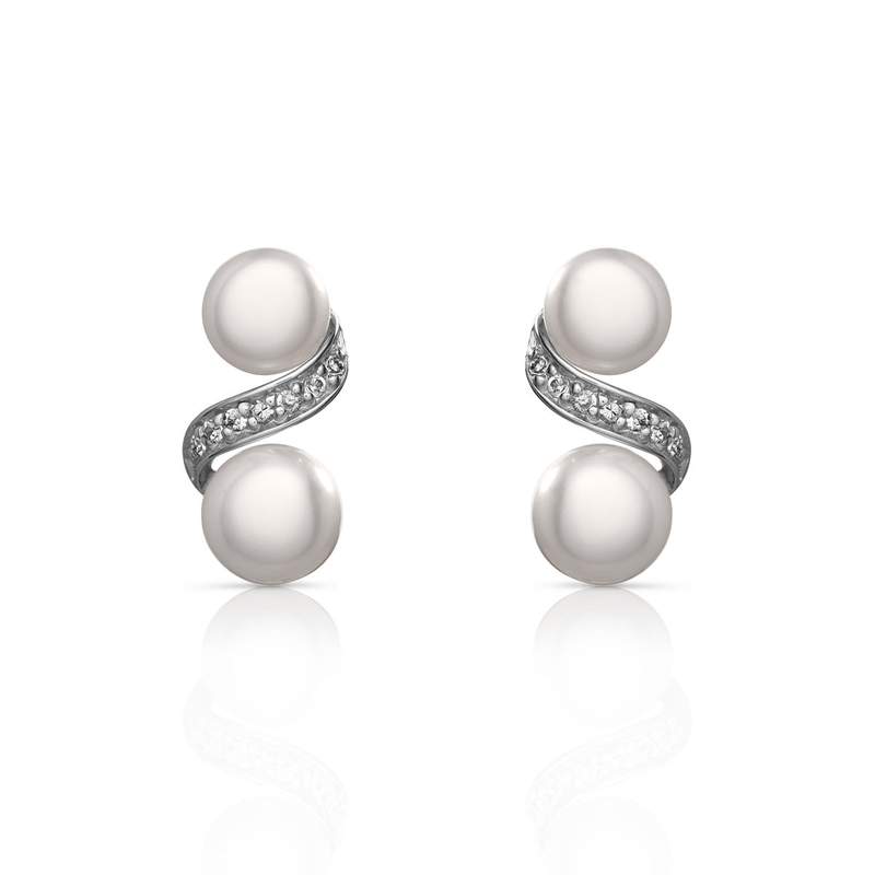 Boucles d'oreilles argent 925 double perle de culture de Chine et zirconias - vue 1