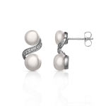 Boucles d'oreilles argent 925 double perle de culture de Chine et zirconias - vue D1