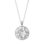 Collier argent 925 médaille ajourée papillons et fleurs zirconias 45 cm - vue 1