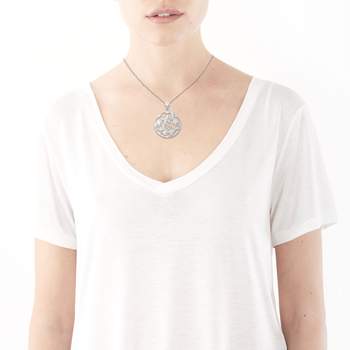 Collier argent 925 médaille ajourée papillons et fleurs zirconias 45 cm