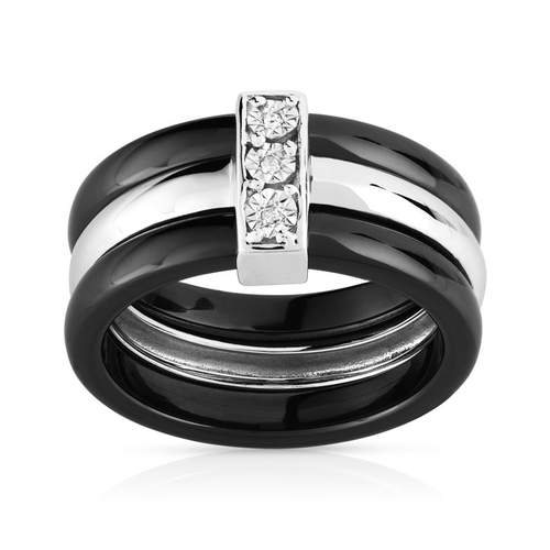 925 zilveren ring met 2 keramische ringen en diamanten