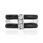 Bague argent 925 2 anneaux céramiques et diamants - vue 3