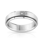 Bague acier diamants - vue 1