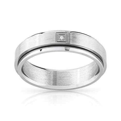 Bague acier diamants