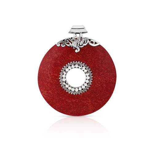 Silver pendant 925 coral gorgon round center worked