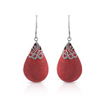 Boucles d'oreilles argent 925 pendants gouttes corail gorgone - vue 1