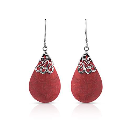 Boucles d'oreilles argent 925 pendants gouttes corail gorgone