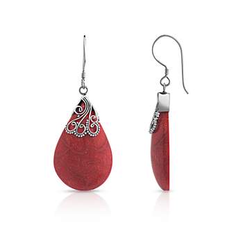 Boucles d'oreilles argent 925 pendants gouttes corail gorgone