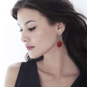 Boucles d'oreilles argent 925 pendants gouttes corail gorgone