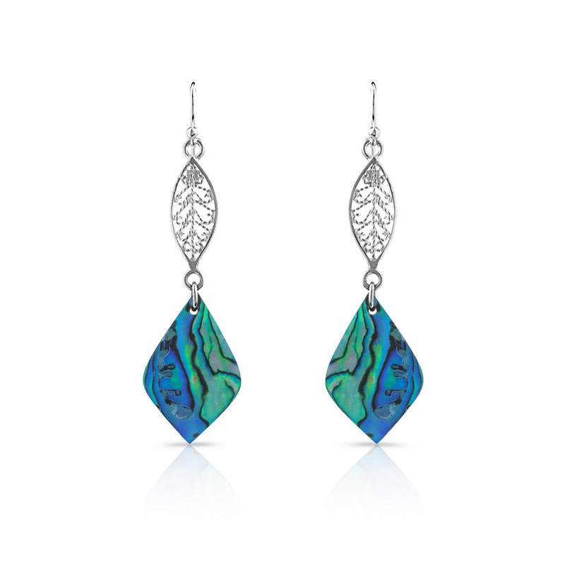 Boucles d'oreilles argent 925 pendants losanges nacre abalone - vue 1