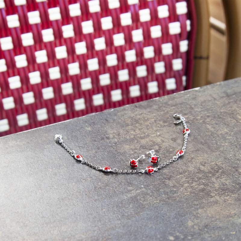 Parure bracelet 17 cm et boucles d'oreilles argent 925 coccinelles - vue D3