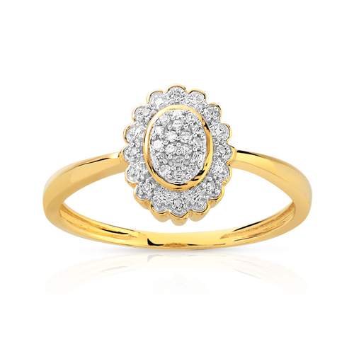 Bague or 375 2 tons fleur diamants