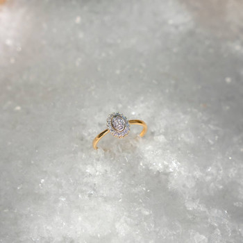 Bague or 375 2 tons fleur diamants