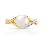 Bague or 375 2 tons perle de culture de Chine et diamants - vue 3