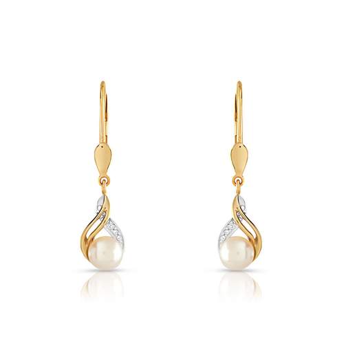 Boucles d'oreilles or 375 2 tons dormeuses perles de culture de Chine et diamants