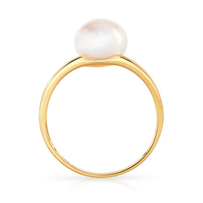 Bague or 375 jaune perle de culture de Chine - vue V2