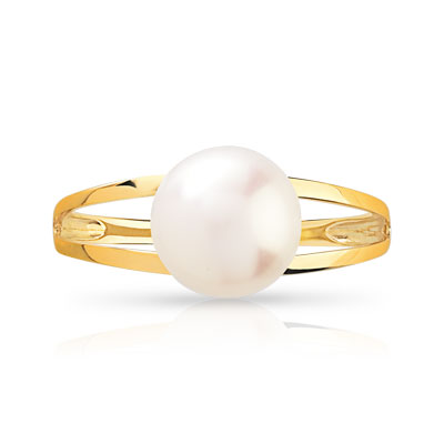 Bague or 375 jaune perle de culture de Chine - vue V3