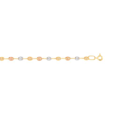 Bracelet 3 ors 375 maille grain de café 18,5 cm