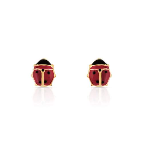Boucles d'oreilles or 375 jaune coccinelles laques
