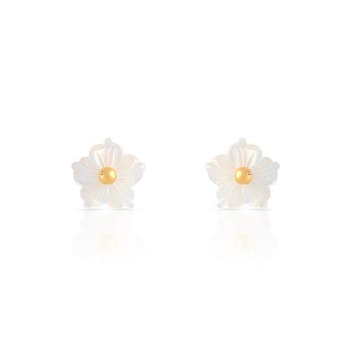 Boucles d'oreilles or 375 jaune fleurs en nacre