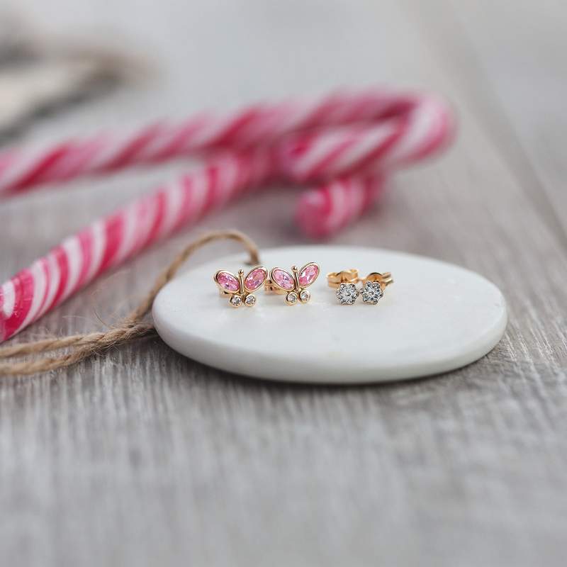 Boucles d'oreilles or 375 papillons zirconias - vue D3