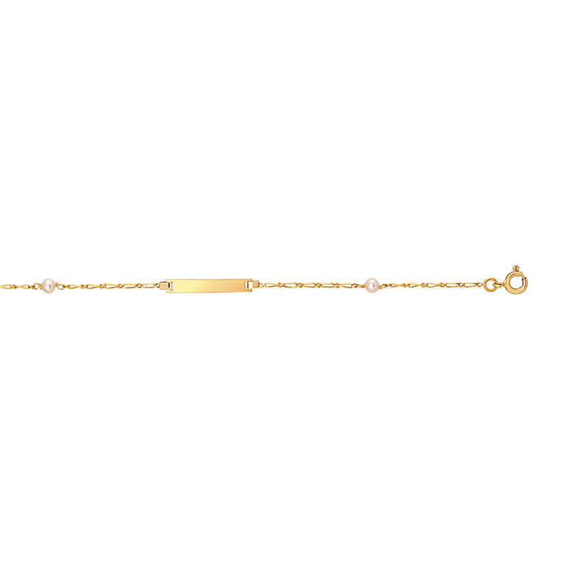 Bracelet identité or 375 jaune maille alternée perles de culture de Chine personnalisable 14 cm