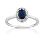 Bague or 375 blanc saphir ovale et diamants - vue 1