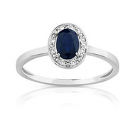 Bague or 375 blanc saphir et diamant