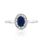 Bague or 375 blanc saphir ovale et diamants - vue 3