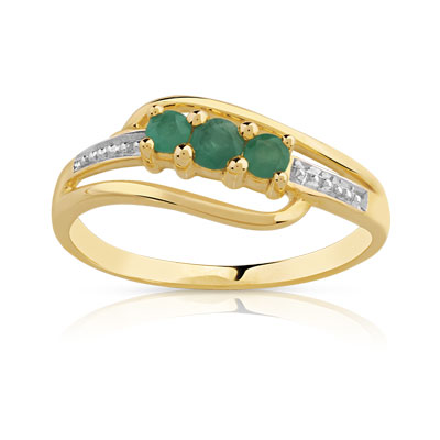 Bague or 375 2 tons émeraudes - vue 1