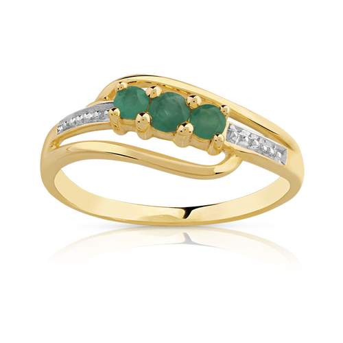 2-kleurige smaragd ring in 375 goud